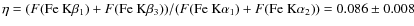 $\eta=(F({\rm Fe\ K}\beta_1)+F({\rm Fe\
K}\beta_3))/(F({\rm Fe\ K}\alpha_1)+F({\rm Fe\ K}\alpha_2))=
0.086\pm 0.008$