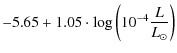 $\displaystyle -5.65 +
1.05\cdot\log\left(10^{-4}\frac{L}{L_{\odot}}\right)$