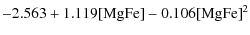 $\displaystyle -2.563 + 1.119{\rm [MgFe]} - 0.106{\rm [MgFe]}^{2}$