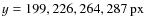 $y=199,226,264,287~{\rm px}$