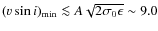 $(v\sin i)_{\rm min} \la A\sqrt{2 \sigma_0 \epsilon} \sim 9.0$