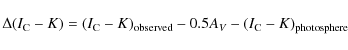 \begin{displaymath}\Delta(I_{\rm C}-K)=(I_{\rm C}-K)_{\rm observed}-0.5A_V-(I_{\rm C}-K)_{\rm photosphere}~
\end{displaymath}