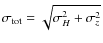 $\sigma_{\rm tot}=\sqrt{\sigma_H^2+\sigma_z^2}$