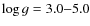 $\log{g}=3.0{-}5.0$