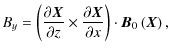 $\displaystyle B_y= \left( \frac{\partial{}\vec{X}}{\partial{}z} \times \frac{\partial{}\vec{X}}{\partial{}x} \right) \cdot
\vec{B}_0 \left( \vec{X} \right),$