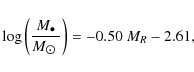 \begin{displaymath}
\log \left( \frac{M_{\bullet}}{M_{\hbox{$\odot$ }}} \right) = -0.50~M_R - 2.61,
\end{displaymath}