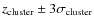 $z_{\rm cluster} \pm 3\sigma_{\rm cluster}$