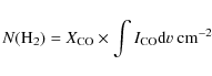 \begin{displaymath}%
N({\rm H_2}) = X_{\rm CO} \times \int I_{\rm CO} {\rm d}v \ {\rm cm^{-2}}
\end{displaymath}