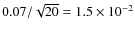 $0.07/\sqrt{20}=1.5\times 10^{-2}$