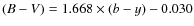 $(B-V)=1.668 \times (b-y)-0.030$