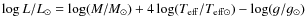 $\log L/L_\odot = \log (M/M_\odot) + 4 \log(T_{\rm eff}/T_{\rm eff\odot})-\log (g/g_\odot)$