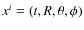 $x^i = (t,R,\theta,\phi)$