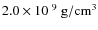 $2.0 \times 10^{~9}~{\rm g/cm^3}$