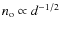 $n_{\rm o}\propto
d^{-1/2}$