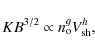 \begin{displaymath}
KB^{3/2}\propto n_{\rm o}^gV_{\rm sh}^h,
\end{displaymath}