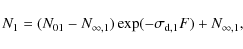 \begin{displaymath}%
N_1= (N_{01} - N_{\infty,1}) \exp(-\sigma_{{\rm d},1} F) + N_{\infty,1},
\end{displaymath}