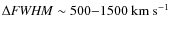$\Delta {\it FWHM}\sim 500{-}1500~{\rm km~s^{-1}}$