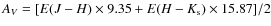 $A_{V}=[E(J-H)\times9.35+E(H-K_{\rm s})\times15.87]/2$