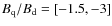 $B_{\rm q}/B_{\rm d}=[-1.5,-3]$