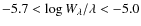 $-5.7<\log W_\lambda/\lambda< -5.0$