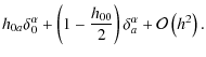 $\displaystyle h_{0a}\delta_{0}^{\alpha}+\left(1-\frac{h_{00}}{2}\right)\delta_{a}^{\alpha}+\mathcal{O}\left(h^{2}\right).$