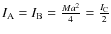 $I_{\rm A} = I_{\rm B} = \frac{Ma^{2}}{4} = \frac{I_{\rm C}}{2}$