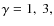 $\gamma = 1,~3,$