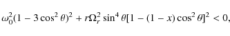 \begin{displaymath}\omega_{0}^2 (1 - 3 \cos^{2} \theta)^2 + r \Omega_{r}^{2} \sin^4 \theta
[ 1 - (1 - x) \cos^{2} \theta]^2 < 0,
\end{displaymath}