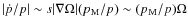 $\vert\dot{p}/p\vert \sim s \vert\nabla \Omega\vert (p_{\rm M}/p) \sim (p_{\rm M}/p) \Omega $