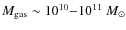 $M_{\rm gas}\sim10^{10}{-}10^{11}~M_\odot$