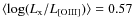 $\langle \log(L_{\rm x}/L_{\rm [OIII]})\rangle =0.57$