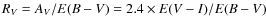 $R_V=A_V/E(B-V)=2.4\times E(V-I)/E(B-V)$