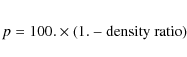 \begin{eqnarray*}p = 100. \times (1. - {\rm density~ratio})
\end{eqnarray*}