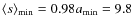 $\langle s\rangle_{\min}=0.98a_{\min}=9.8$