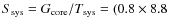 $S_{\rm sys} = G_{\rm core}/T_{\rm sys} = (0.8 \times 8.8~$
