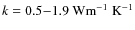 $k=0.5{-}1.9~{\rm W m^{-1}~K^{-1}}$