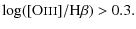 $\displaystyle \log([{\rm O}\mathsc{iii}]/{\rm H}\beta)>0.3.$