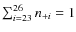 $\sum^{26}_{i =23} n_{+ i } =1$