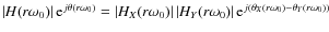 $\abs{H(r\omega_0)} {\rm e}^{j\theta(r\omega_0)}=\abs{H_X(r\omega_0)} \abs{H_Y(r\omega_0)} {\rm e}^{j(\theta_X(r\omega_0) - \theta_Y(r\omega_0))} $