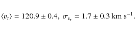 \begin{eqnarray*}\langle v_{\rm r} \rangle = 120.9\pm0.4,\ \sigma_{v_{\rm r}}=1.7\pm0.3~{\rm km~s}^{-1}.
\end{eqnarray*}