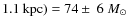 $1.1\ {\rm kpc}) = 74 \pm~6~M_\odot$