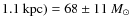$1.1\ {\rm kpc}) = 68 \pm 11~M_\odot$