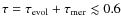 $\tau = \tau_{\rm evol} + \tau_{\rm mer}
\lesssim 0.6$