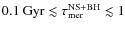 $0.1~{\rm Gyr} \lesssim \tau_{\rm mer}^{\rm NS+BH} \lesssim
1$