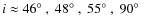 $i\approx
46\hbox{${}^\circ$ },~48\hbox{${}^\circ$ },~55\hbox{${}^\circ$ },~90\hbox{${}^\circ$ }$