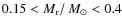 $0.15 <M_{\rm r}/\ensuremath{~\mbox{\it M}_{\odot}} < 0.4$