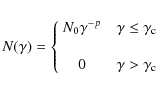 \begin{displaymath}%
N(\gamma)= \left\{\begin{array}{cc}{{N_0\gamma^{-p}}} \ ~
&...
... \\
{{0 }} \ ~ &
\gamma > \gamma_{\rm c} \end{array}\right.
\end{displaymath}