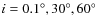$i=0.1^\circ, 30^\circ, 60^\circ$