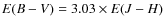 $E(B-V) = 3.03\times E(J-H)$
