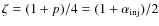 $\zeta=(1+p)/4=(1+\alpha_{\rm inj})/2$